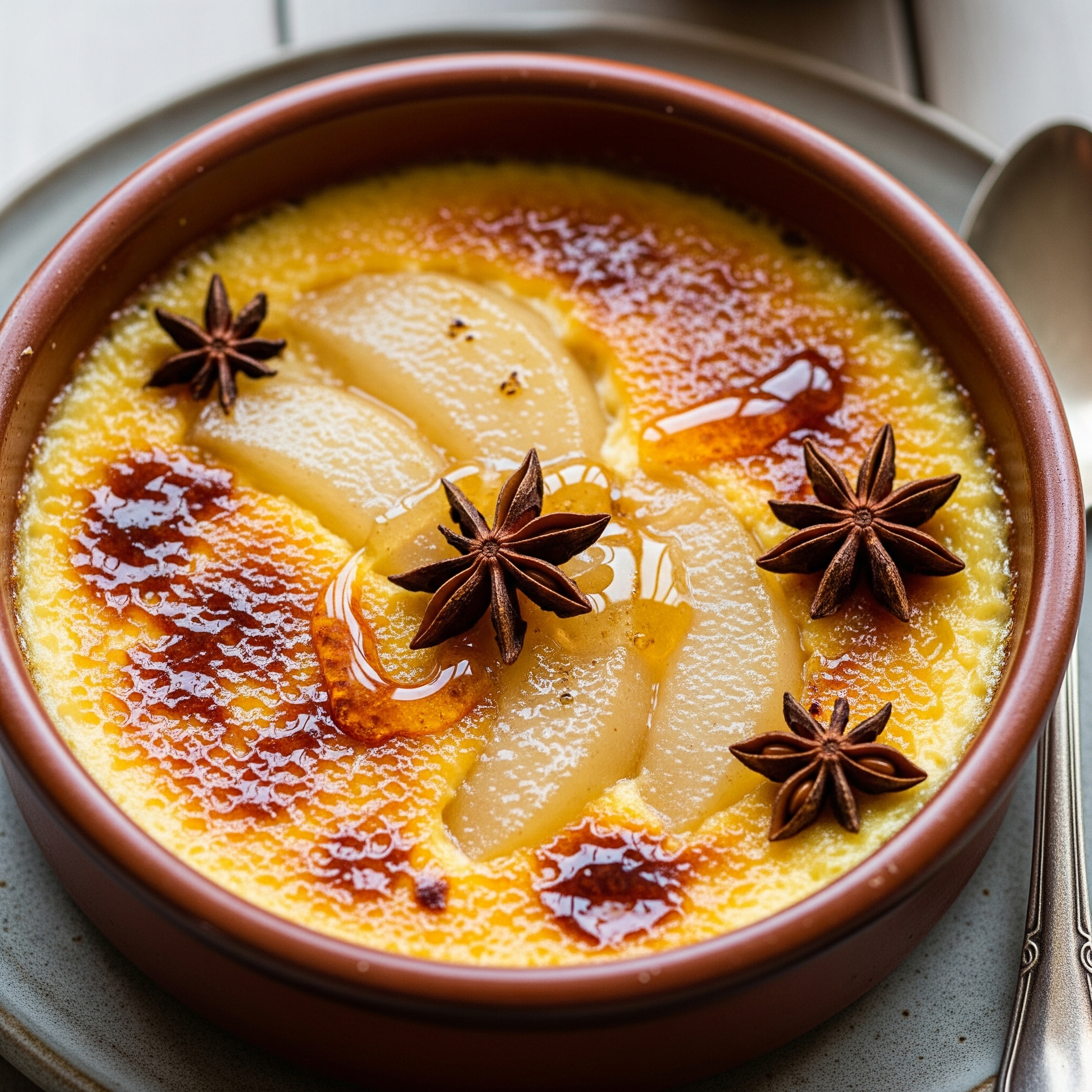 Hruškové crème brûlée s badyánem a medem